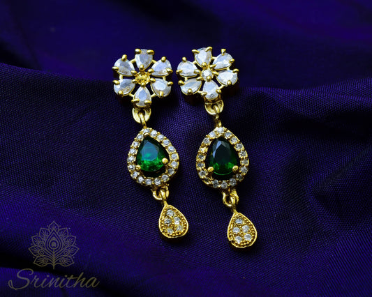 Vīraja Set – Emerald Drop AD Necklace in Gold Finish