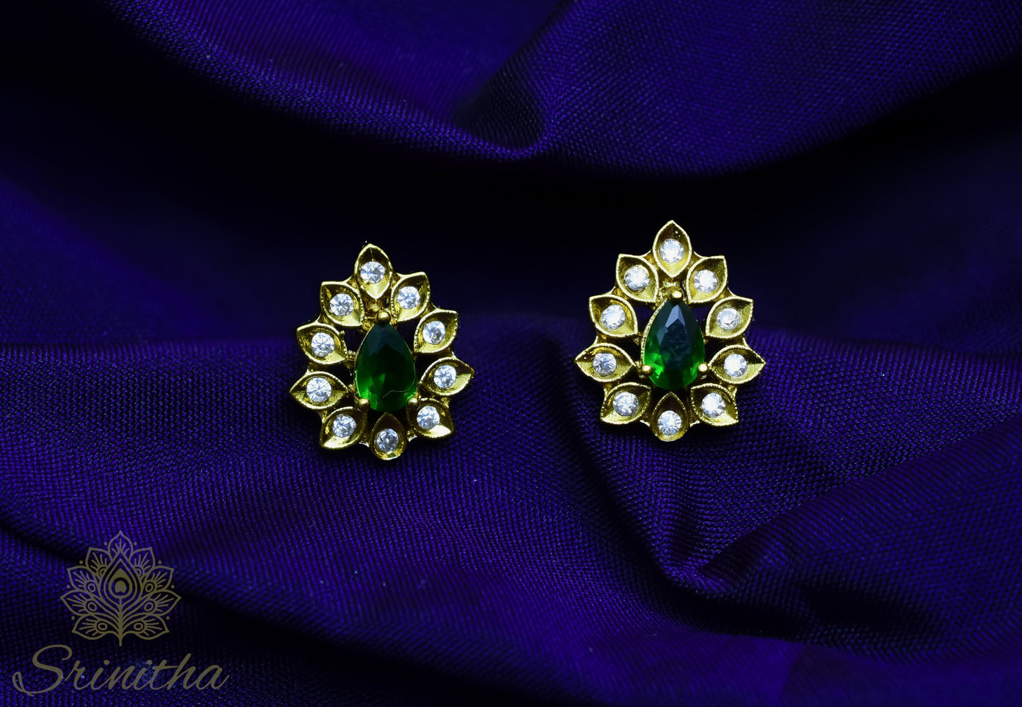 Vāsanta Set – Emerald CZ Drop Necklace with Studs