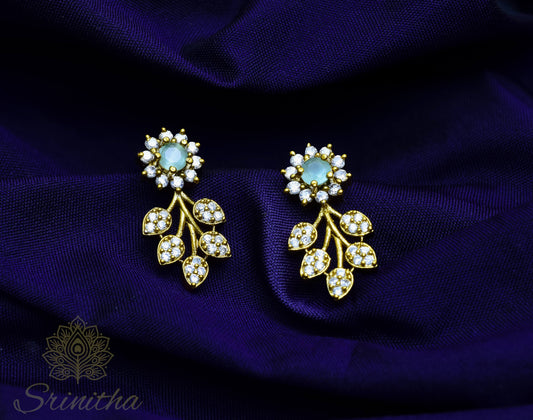 Vanalatā Set – Mint Green Floral AD Necklace with Matching Earrings