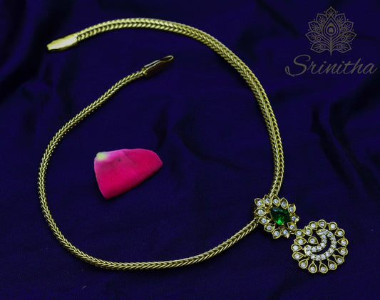 Vāsanta Set – Emerald CZ Drop Necklace with Studs