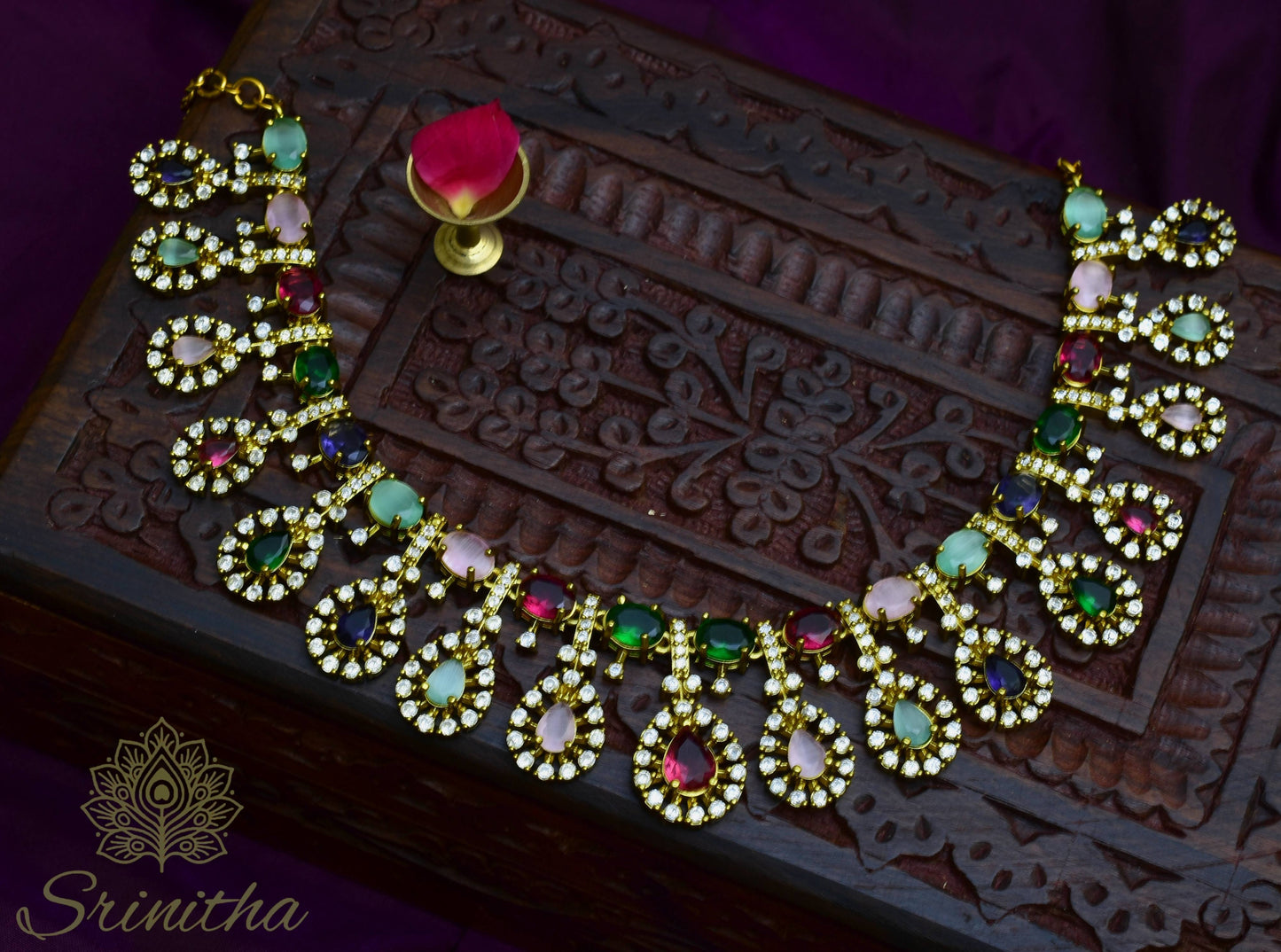 Rangamaṇi Set – Multi-Colour Stone AD Necklace with Matching Earrings