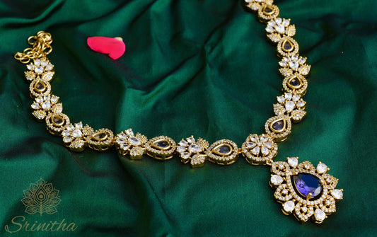 Induvāḷika Set – Violet Drop AD Necklace with Matching Earrings