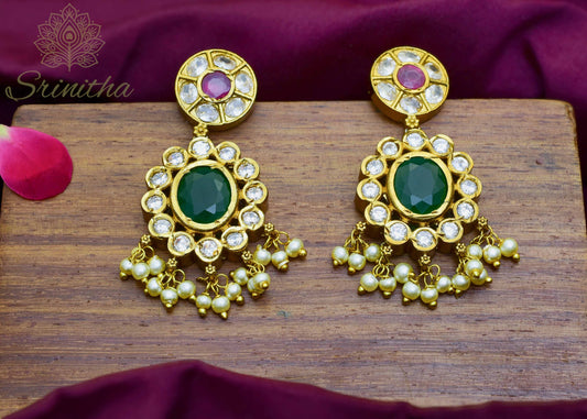 Kāñcanamālā Set (Golden Garland) – Ruby Green Kundan Temple Necklace with Matching Earrings