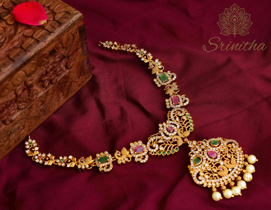 Sanghavi Set – Compact Temple Necklace with Ruby-Emerald Accents
