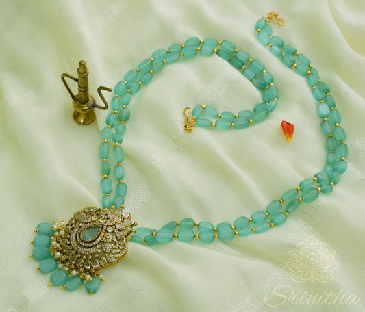 Kadamba Set – Mint Bead Necklace with Pendant and Earrings