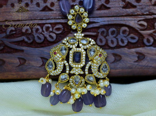 Mādhava – Violet Beaded Kundan Pendant Necklace