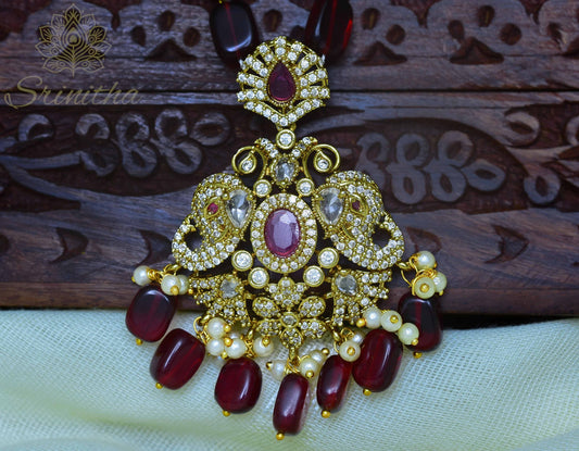 Mādhava – Ruby Red Beaded Kundan Pendant Necklace