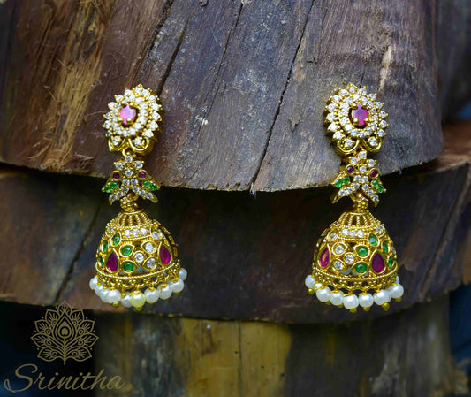 Ketaki Jhumkas – AD Cluster Top with Multi-Stone Dome