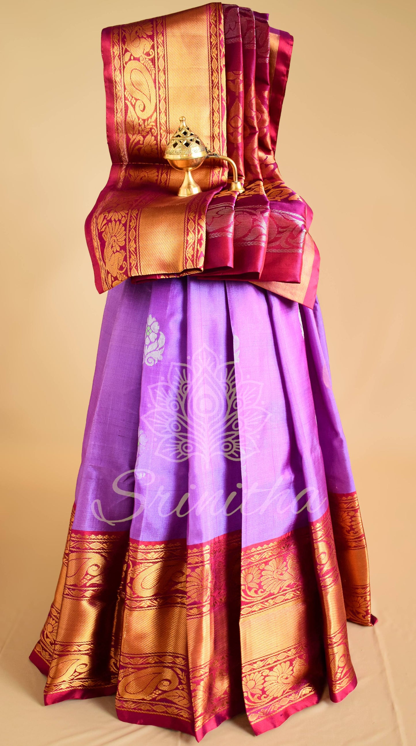 Vainika – Pure Uppada Handloom Silk with Kanchi Zari Border in Lavender & Maroon