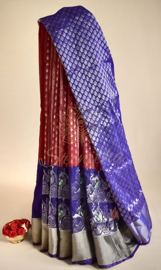 Ratnagarbha – Pure Uppada Anchu Latha in Maroon & Blue
