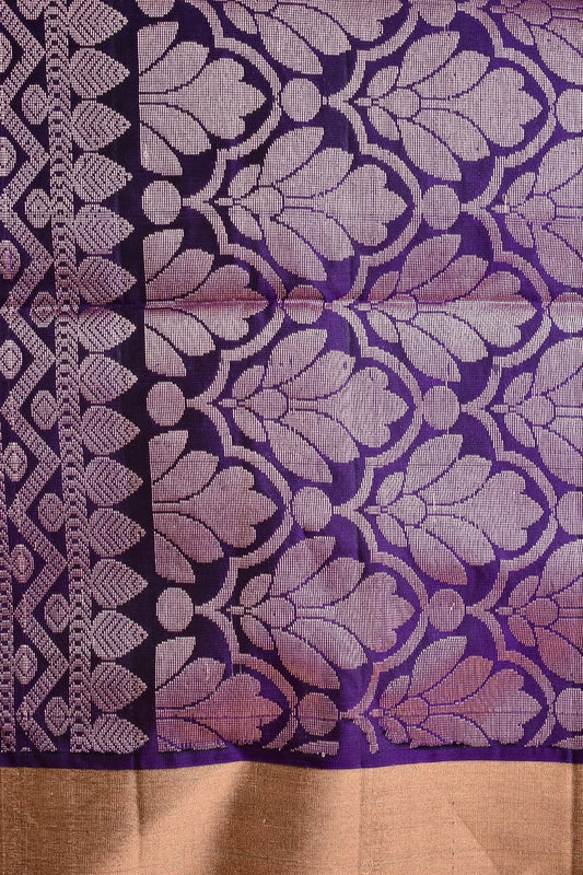 Viyogini – The Smoky Grey Uppada with Violet Zari Bloom