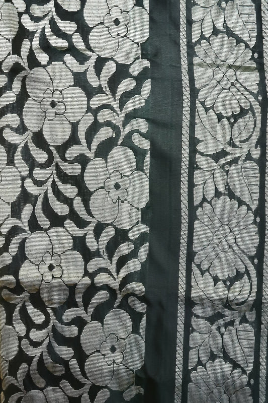 Deep Forest – Pure Uppada Soft Silk with Silver Zari Rich Pallu