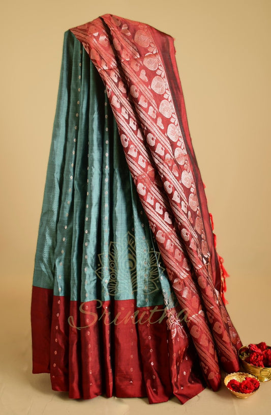 Rohinī – The Turquoise Uppada with Maroon Zari Bloom