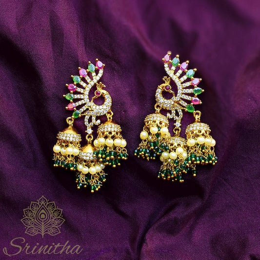 Mayūra Taranga – Triple Drop Jhumka