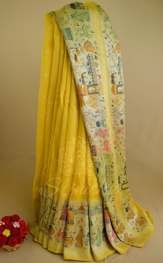 Haridra Leela – Yellow Handloom Saree with Meenakari Zari Weaving