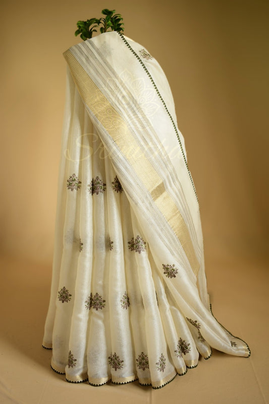 Somaangi – Ivory Chanderi Tissue Saree with Thread Buttas