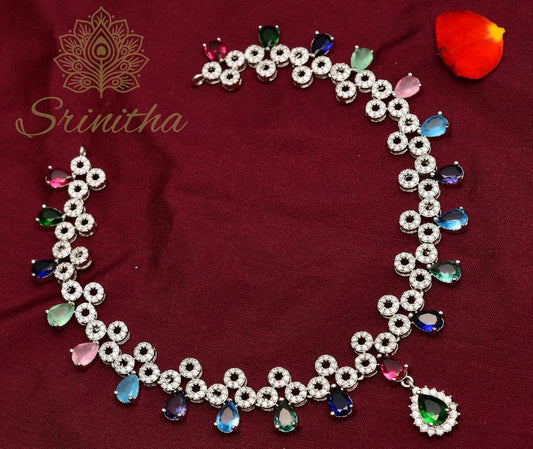 Sitārā Varnam Set– Multi-Stone AD Necklace with Matching Earrings