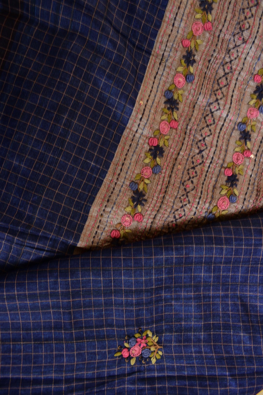 Neelapallavi – Deep Blue Tussar Saree with Hand Embroidered Pallu