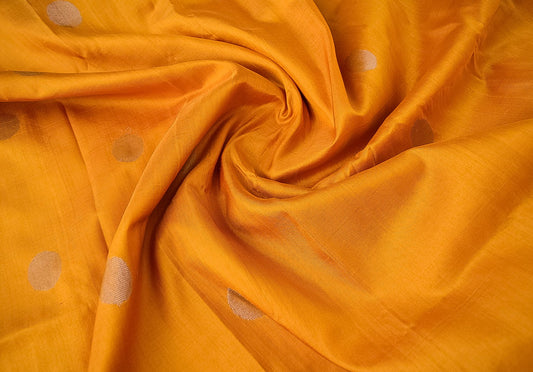 Maṇimaya – Pure Uppada Handloom Silk with Deep Cocoa & Mustard Yellow Dot Butta Drape