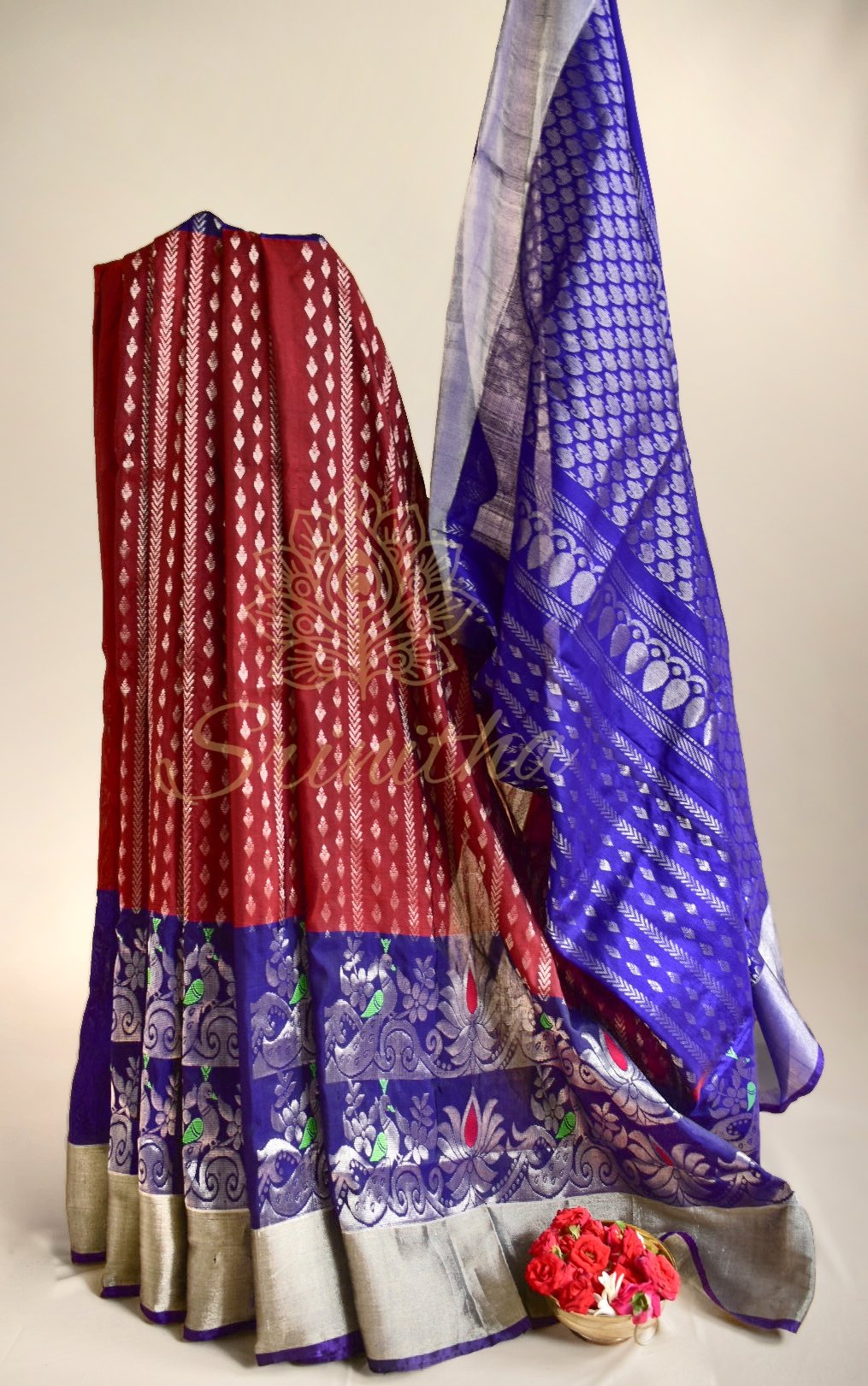 Ratnagarbha – Pure Uppada Anchu Latha in Maroon & Blue