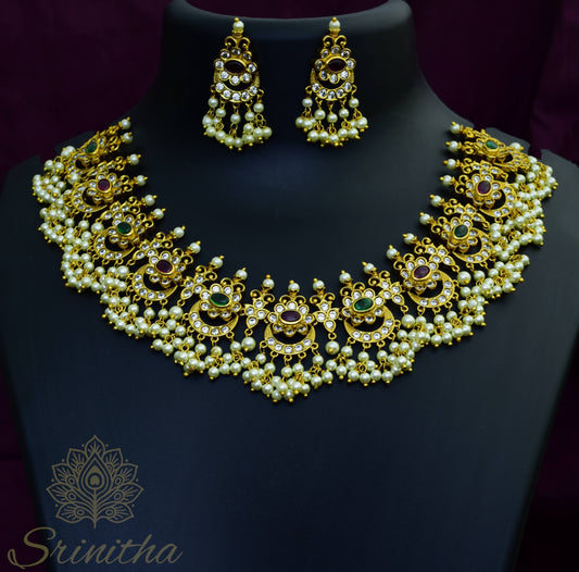 Ratnagarbha Set – Traditional Guttipusalu Necklace with Ruby-Emerald Accents