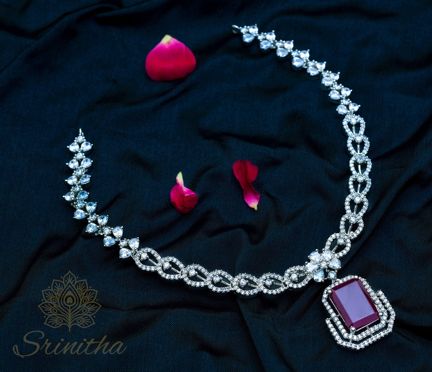 Raktamaṇi Set – Ruby Red AD Necklace with Matching Earrings