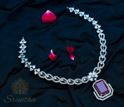 Raktamaṇi Set – Ruby Red AD Necklace with Matching Earrings