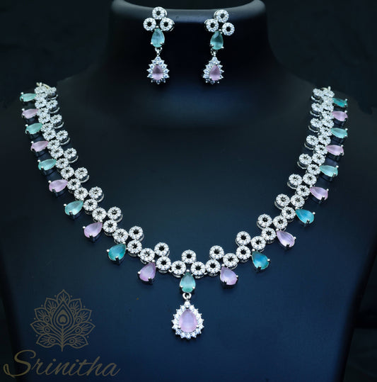 Sitārā Set – Mint & Blush Drop Necklace with Matching Earrings