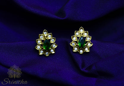 Vāsanta Set – Emerald CZ Drop Necklace with Studs