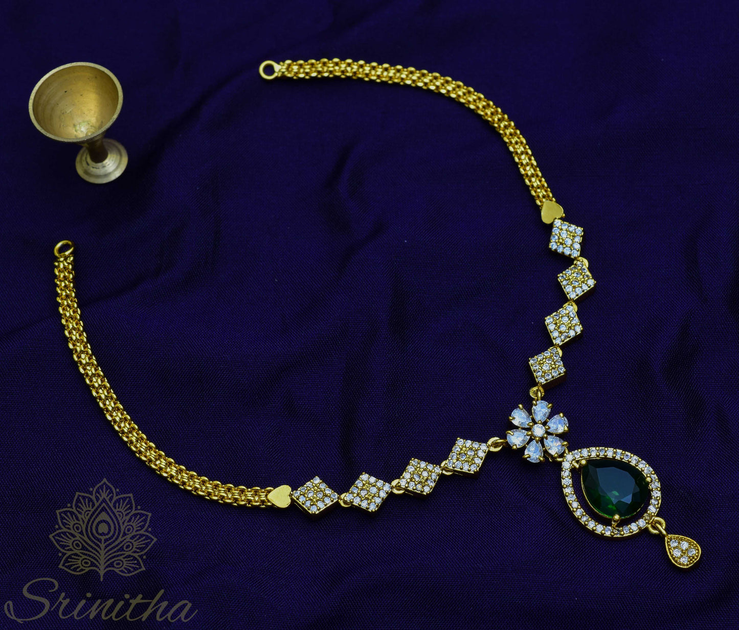 Vīraja Set – Emerald Drop AD Necklace in Gold Finish