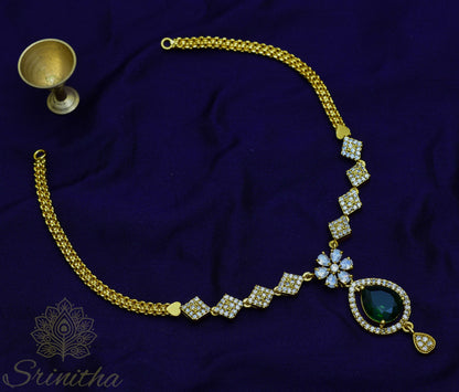 Vīraja Set – Emerald Drop AD Necklace in Gold Finish