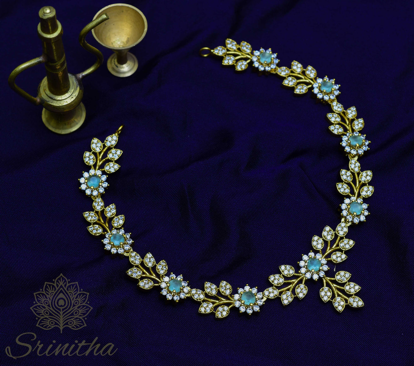 Vanalatā Set – Mint Green Floral AD Necklace with Matching Earrings