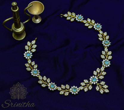 Vanalatā Set – Mint Green Floral AD Necklace with Matching Earrings
