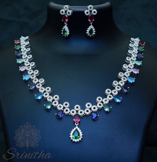 Sitārā Varnam Set– Multi-Stone AD Necklace with Matching Earrings