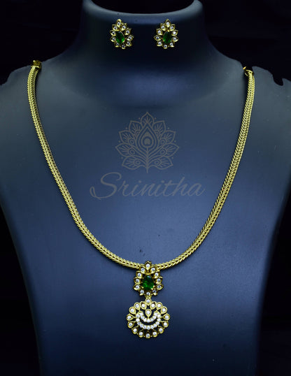 Vāsanta Set – Emerald CZ Drop Necklace with Studs