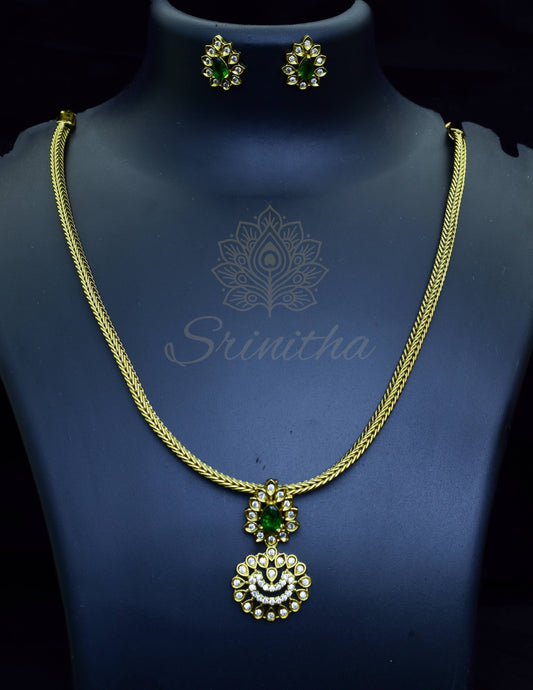 Vāsanta Set – Emerald CZ Drop Necklace with Studs
