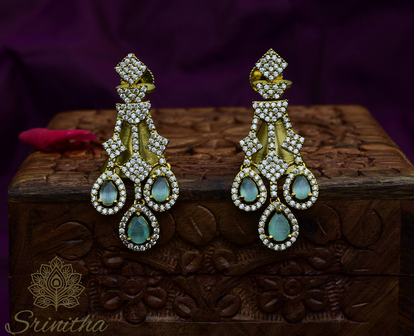 Jalnidhi Set – Mint Green Drop AD Necklace with Matching Earrings
