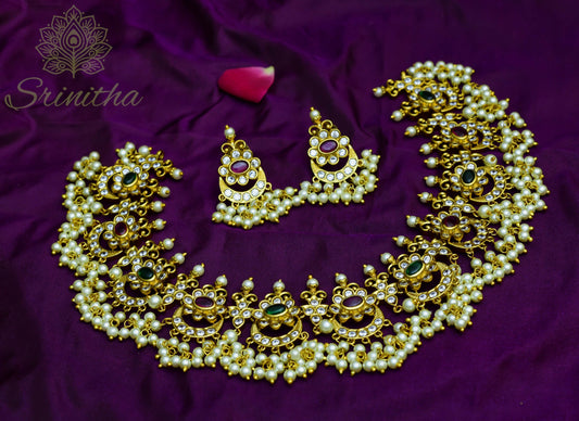 Ratnagarbha Set – Traditional Guttipusalu Necklace with Ruby-Emerald Accents