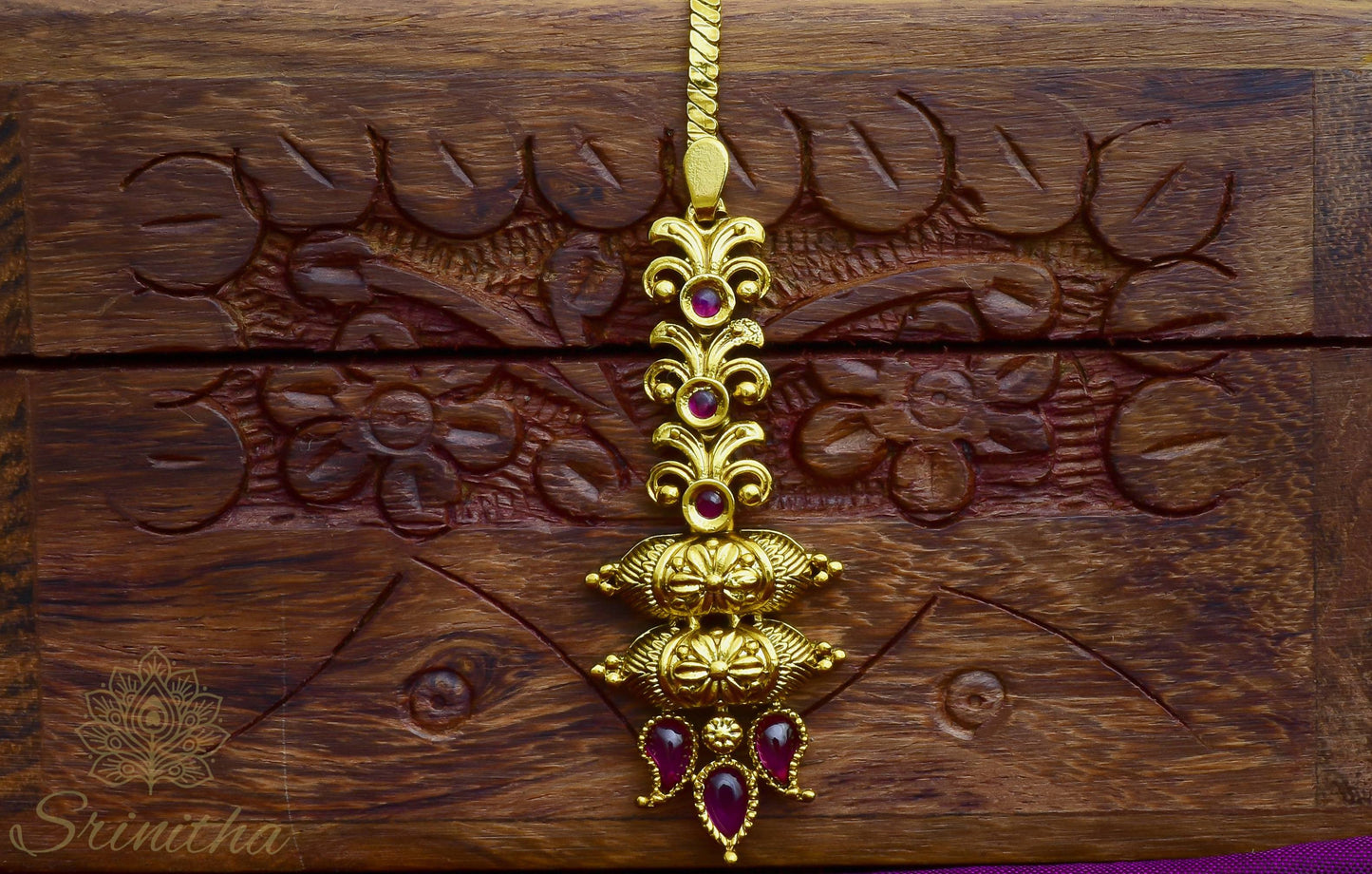 Saubhāgya Set – Matte Temple Necklace with Forehead Ornament and Earrings