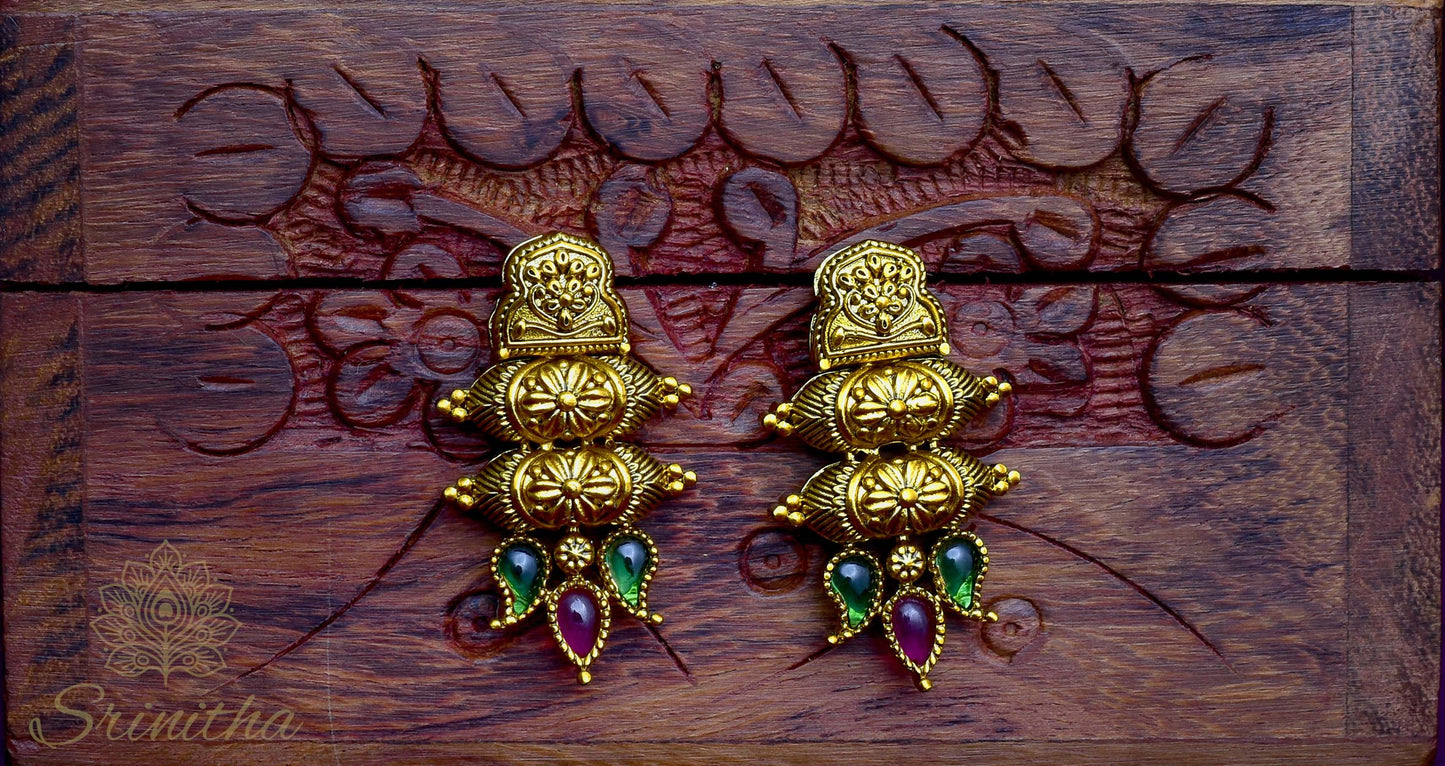 Saubhāgya Set – Matte Temple Necklace with Forehead Ornament and Earrings