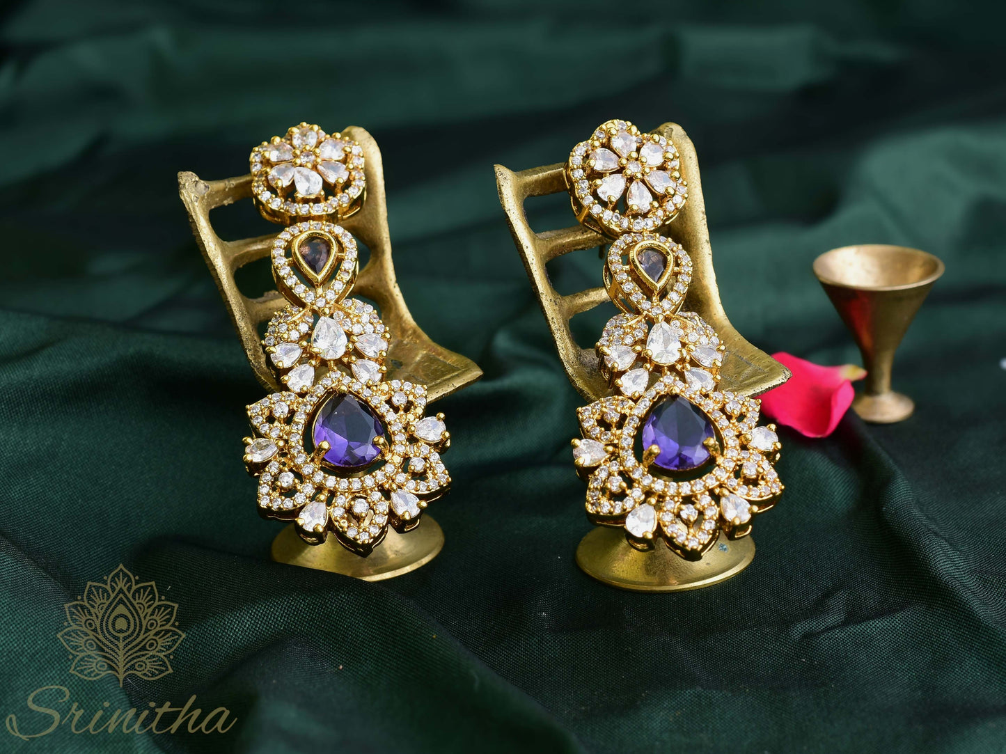 Induvāḷika Set – Violet Drop AD Necklace with Matching Earrings