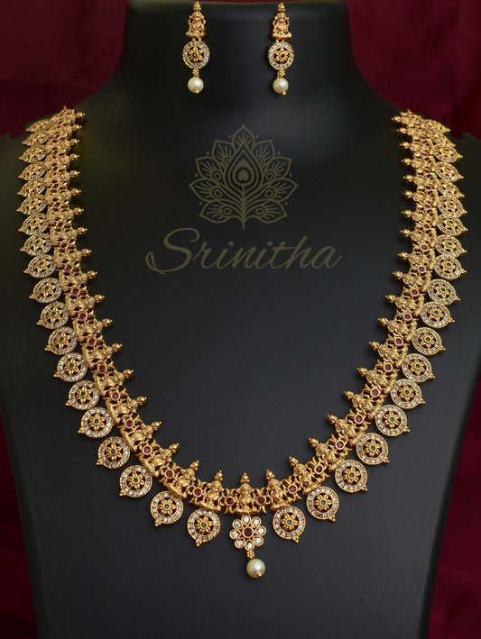 Devangana Set – Ruby Green AD Necklace with Pearl Drop