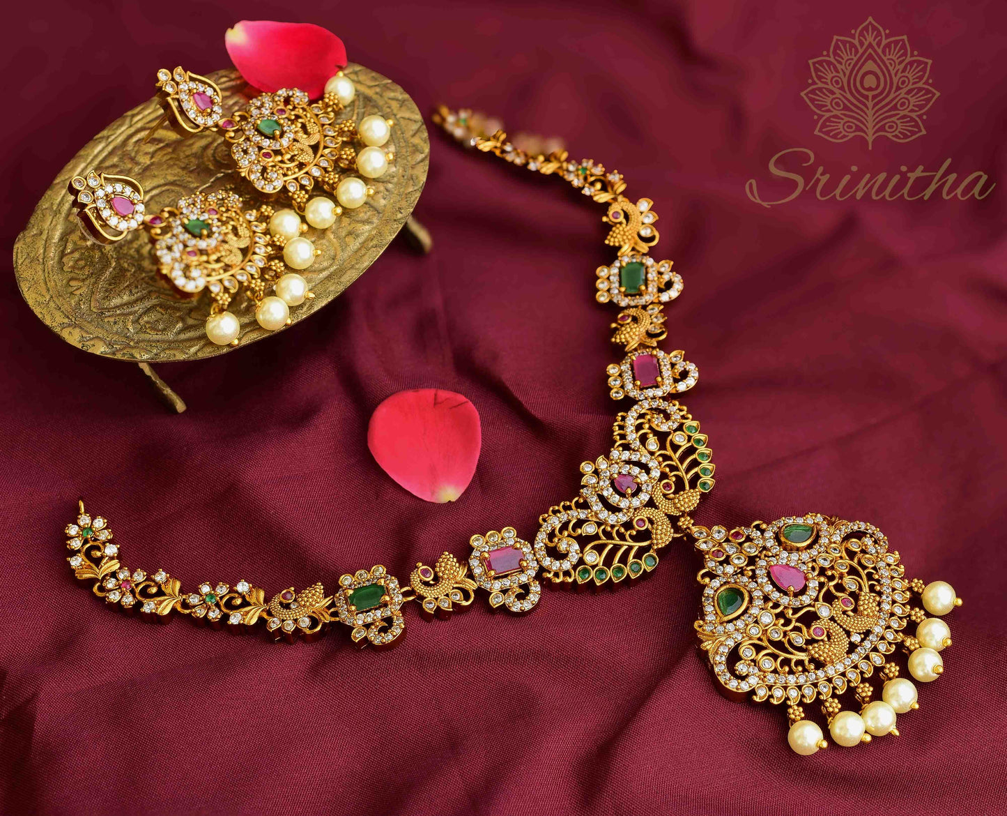 Sanghavi Set – Compact Temple Necklace with Ruby-Emerald Accents