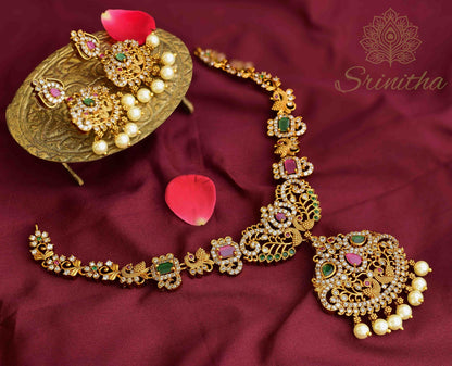 Sanghavi Set – Compact Temple Necklace with Ruby-Emerald Accents