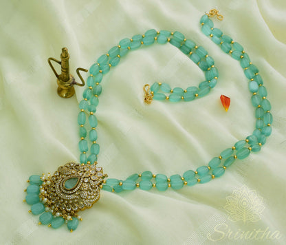 Kadamba Set – Mint Bead Necklace with Pendant and Earrings