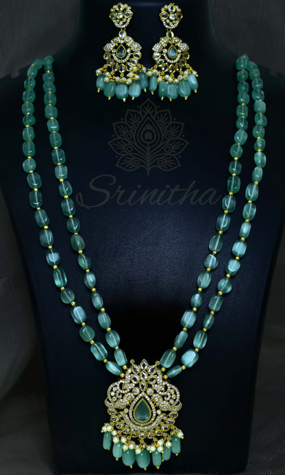 Kadamba Set – Mint Bead Necklace with Pendant and Earrings