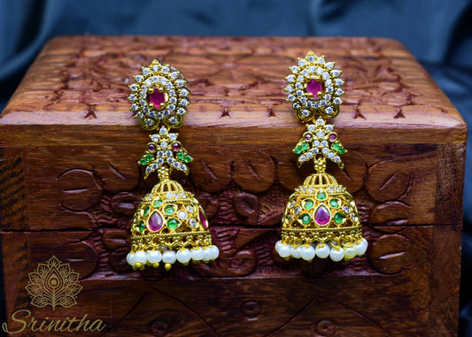 Ketaki Jhumkas – AD Cluster Top with Multi-Stone Dome