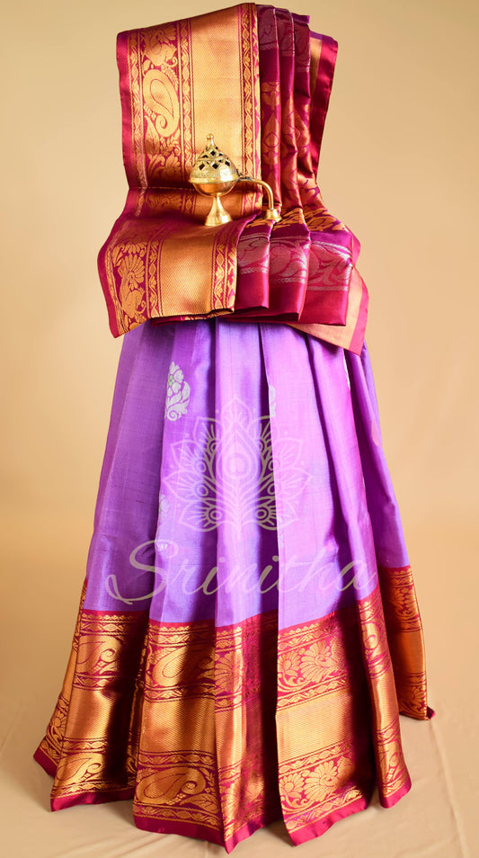 Vainika – Pure Uppada Handloom Silk with Kanchi Zari Border in Lavender & Maroon