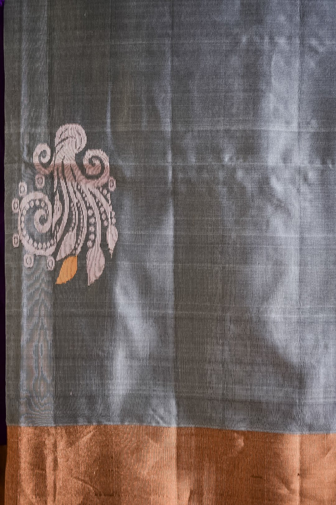 Viyogini – The Smoky Grey Uppada with Violet Zari Bloom