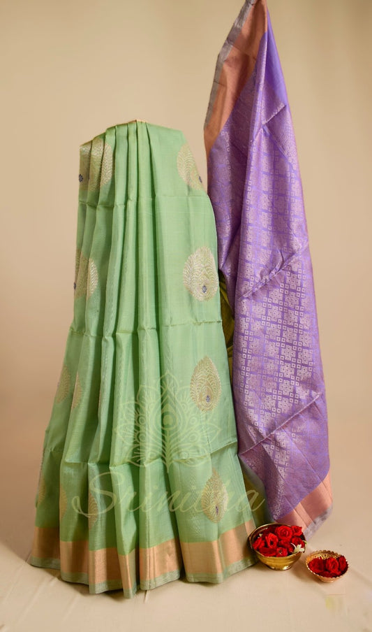 Induvāri – The Blooming Leaf Green Uppada with Lavender Zari Glow